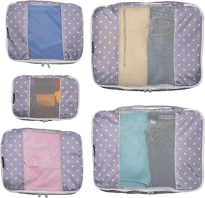Travel Wise Packing Cubes for Travel - 5 Piece Set with Pattern Design, Lightweight Ripstop Nylon Luggage Organizers with Mesh Panel, Small Medium Large Sizes