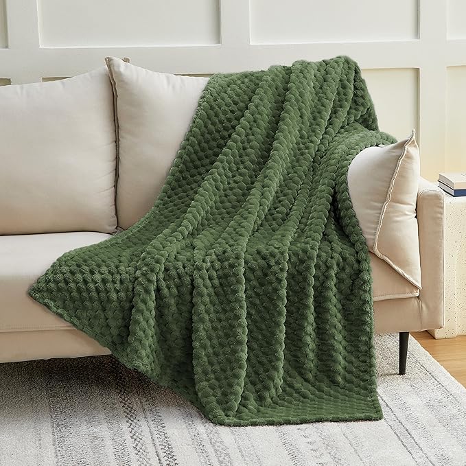 EXQ Home Gentle Soft Fleece Throw Blanket – Cozy Lightweight 3D Imitation Turtle Shell Jacquard Blanket for Couch Bed – All-Season Warm Fuzzy Flannel Blanket for Women Mom Gifts(50"x60",Olive Green)
