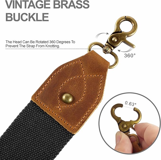 Nefelibata Purse Strap-2"Crazy Horse Leather Bag Strap Adjustable Replacement,Retro Jacquard Embroidery Crossbody Straps