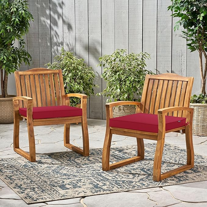 Outdoor Chair Cushions 19 x 19 Inch Water Resistant Patio Chair Cushions with Tie 3 Year Color Fastness Thick Outdoor Seat Cushion for Garden Lawn Patio Furniture Burgundy Red Set of 2