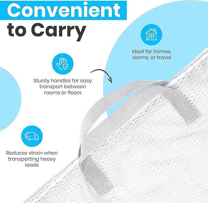 Handy Laundry Mesh Laundry Bags 24 x 36 Inches, 2-Pack - Extra Large Heavy Duty Bag with Handles & Shoulder Strap, Breathable, Machine Washable for Dorm, Travel, Bedding & Storage - White