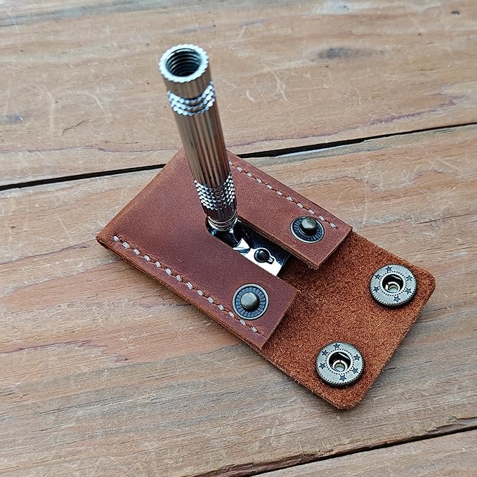 Handmade Leather Safety Razor Cover, Double Edge Head Case, Travel Protection Accessory (Brown)