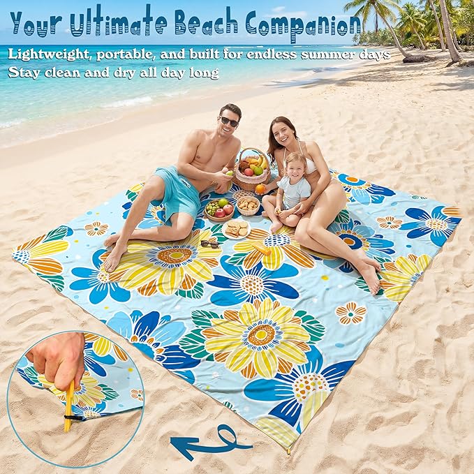Aroveea Beach Blanket Waterproof Sandproof 1-7 Adult Oversized 78''X81''/10'X9' Lightweight Durable Compact Sand Free Beach Mat for Travel Camping Hiking Picnic Blanket