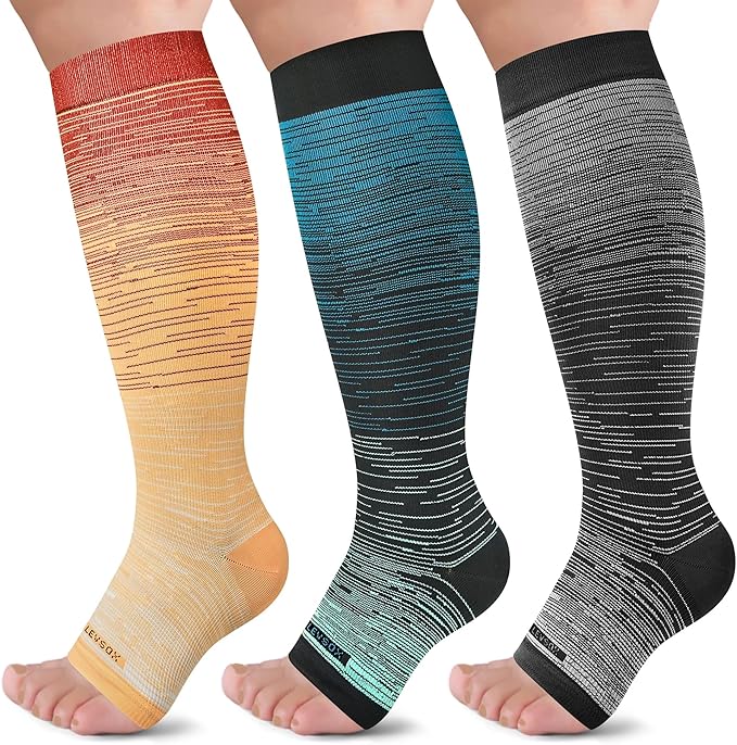 LEVSOX Open Toe Compression Socks for Women & Men 20-30mmHg Toeless Sock Knee High Support Stockings for Circulation Nurses Pregnant Travel