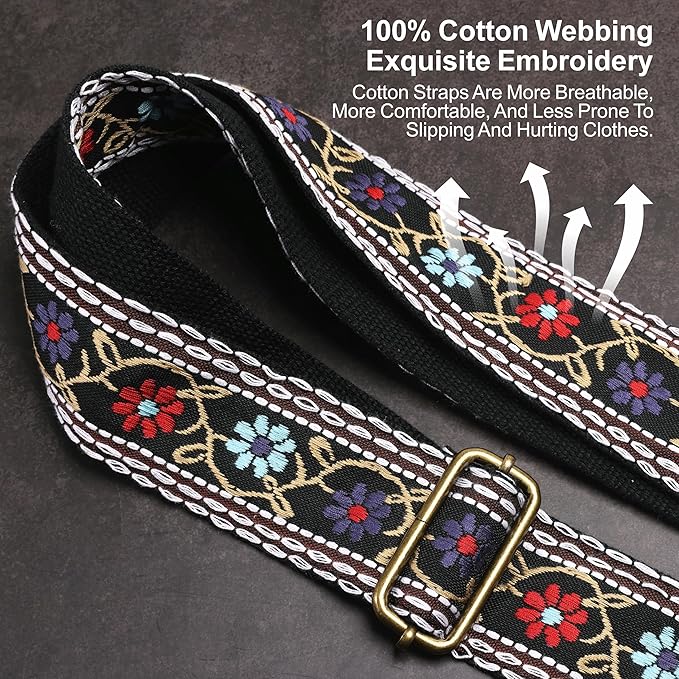 Nefelibata Purse Strap-2"Crazy Horse Leather Bag Strap Adjustable Replacement,Retro Jacquard Embroidery Crossbody Straps