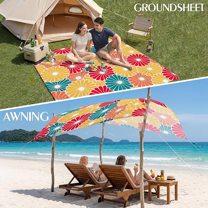 Aroveea Beach Blanket Waterproof Sandproof 1-7 Adult Oversized 78''X81''/10'X9' Lightweight Durable Compact Sand Free Beach Mat for Travel Camping Hiking Picnic Blanket