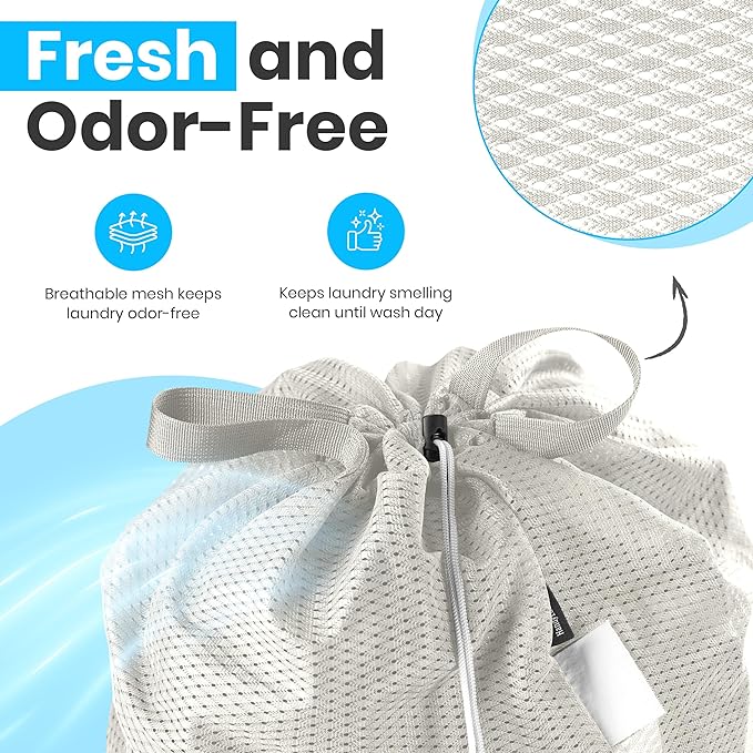 Handy Laundry Mesh Laundry Bags 24 x 36 Inches, 2-Pack - Extra Large Heavy Duty Bag with Handles & Shoulder Strap, Breathable, Machine Washable for Dorm, Travel, Bedding & Storage - Grey