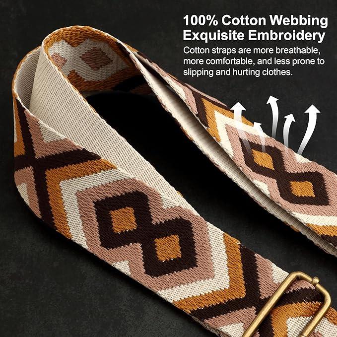 Nefelibata Purse Strap-2"Crazy Horse Leather Bag Strap Adjustable Replacement,Retro Jacquard Embroidery Crossbody Straps