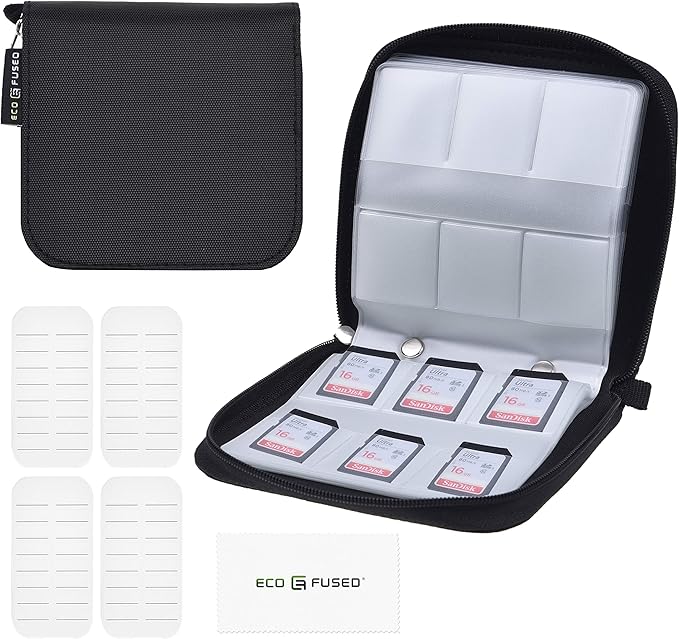 Eco-Fused Memory Card Case - Fits up to 44x SD, SDHC, Micro SD, Mini SD and 4X CF - Holder with 44 Slots