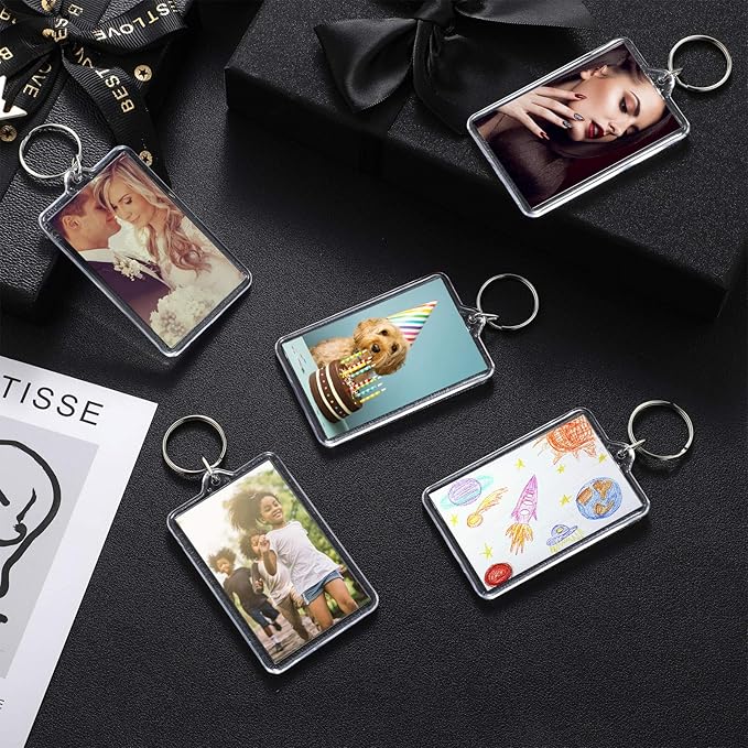 Yaomiao Acrylic Photo Frame Keychain Holder Photo Picture Insert Blank Keyring for DIY Craft