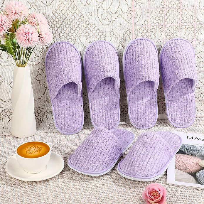 Panitay 20 Pairs Reusable Spa Slippers for Guests Washable House Slippers with Triple Layer Coral Fleece for Home Indoor Hotel Travel, Closed Toe