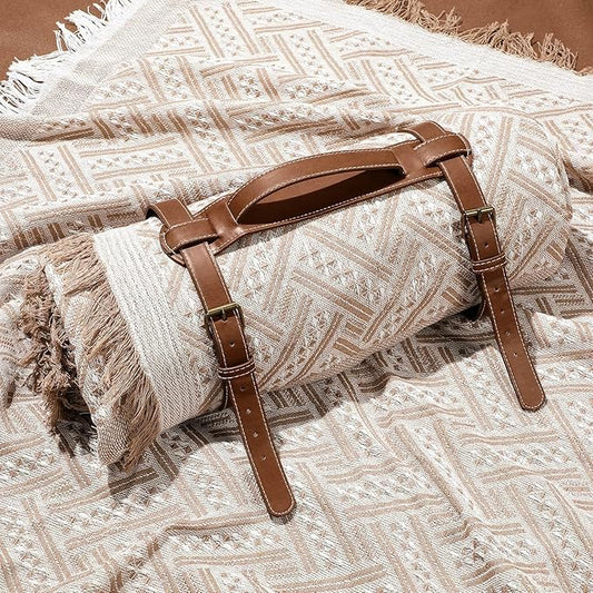 VitalCozy Waterproof Picnic Blankets 71×71 inch Outdoor Blanket Foldable 2 in 1 Double Layer Sandproof Beach Mat with Carry Strap for Camping Lawn Park Beach Grass(Khaki)