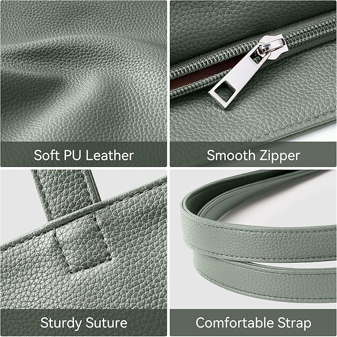 WLLWOO Soft Vegan Leather Tote Bag for Women Large Casual Hobo Handbags Zipper Shoulder Work Daily Weekender Travel Purse