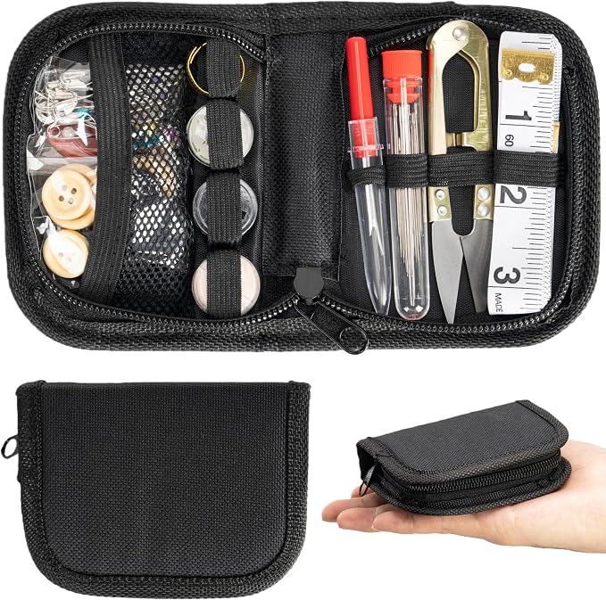 VEPKOIT Military Survival Sewing Kit, Portable Sewing Kit with Buttons for Men or Women, Small Repair Tools with Zipper Closure in Durable Nylon Case for Travel Field Emergency (Black)