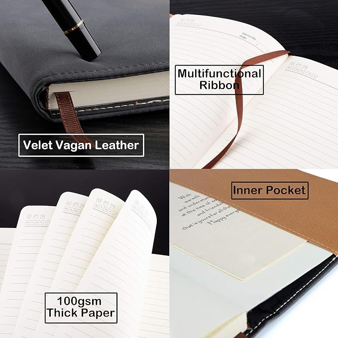 Fanery sue Tree of Life Refillable Writing Journal for Women&Men Faux Leather Hardcover Notebook A5 College Ruled 200 Lined Pages Lay-Flat Personal Diary with Pen&Magnetic Buckle (Tree of Life-Black)
