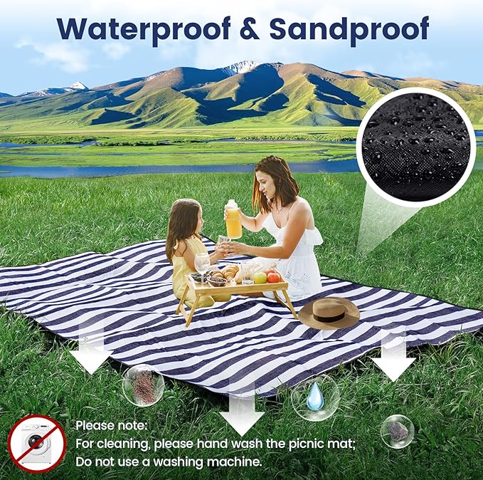 sapsisel 80”x60” Picnic Blanket Extra Large, Waterproof Picnic Blanket Beach Blanket