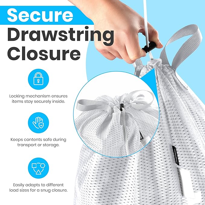 Handy Laundry Mesh Laundry Bags 24 x 36 Inches, 2-Pack - Extra Large Heavy Duty Bag with Handles & Shoulder Strap, Breathable, Machine Washable for Dorm, Travel, Bedding & Storage - White
