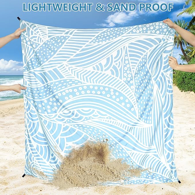 HIHOHO Beach Blanket Waterproof Sandproof Beach Mat for 1-8 Adults Quick Drying Durable Outdoor Picnic Mat for Beach Festival Travel Camping Hiking (BL-Ripple, 79"×83"(4 Person))