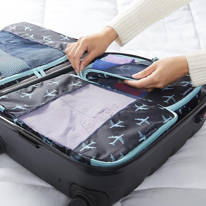 Travel Wise Packing Cubes for Travel - 5 Piece Set with Pattern Design, Lightweight Ripstop Nylon Luggage Organizers with Mesh Panel, Small Medium Large Sizes