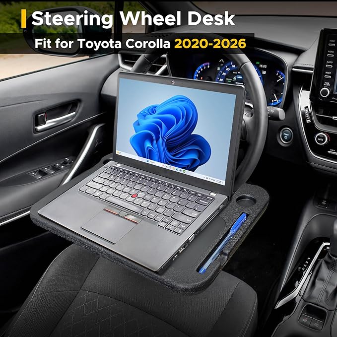 EcoNour Steering Wheel Desk for Toyota Corolla 2020-2024 2025 2026 2-in-1 Car Tray Table Laptop Car Mount with Pen Holder Food Tray for Eating with Drinks Holder Multipurpose Travel Car Accessories