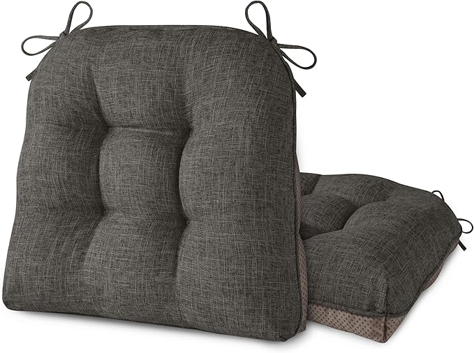 AddGrace Chair Cushions for Dining Chairs Set of 2 Kitchen Seat Cushions with Ties and Non Slip Backing Tufted Indoor Seat Pad for Kitchen Dining Room 18" x 17" x 3" Dark Grey