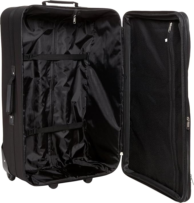 Rockland Fashion Softside 4 Piece Luggage Set, Expandable, (14" Tote/19"/24"/28"), Black