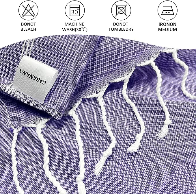 cabanana Turkish Beach Towel Oversized - 40"x70" Quick Dry Sand Free Thin Beach Towels for Adults,Extra Large Cotton Lightweigh Travel Towel for Beach Accessories (Purple)