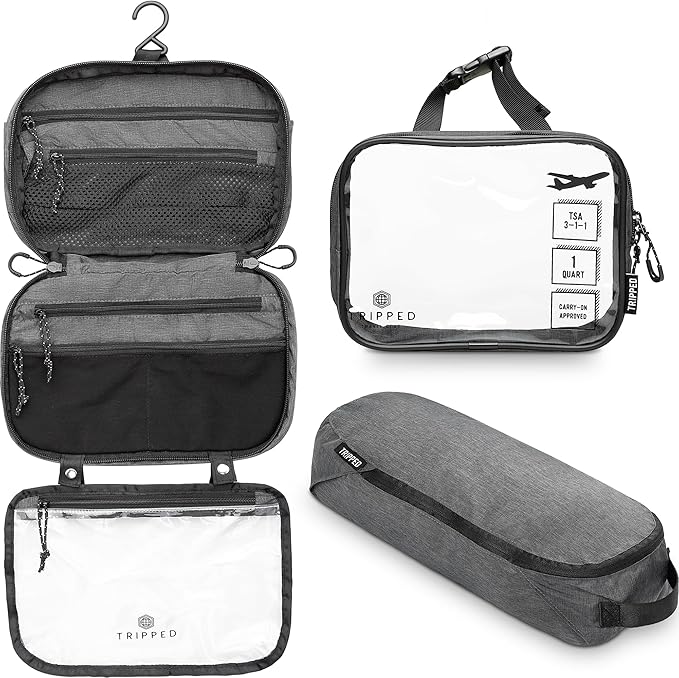 Toiletry Bag Kit Set: Hanging Travel Toiletry Bag + 311 TSA Cosmetic Liquid Bag + Ultralight Accessory Organizer Pouch