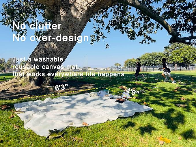 White Picnic Blanket & Beach Mat – Canvas, Machine Washable, Large 4’9” × 6’3”