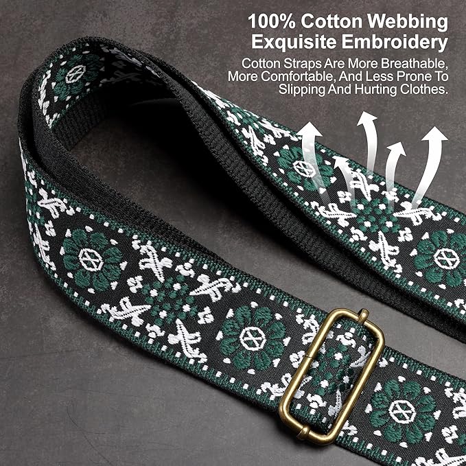 Nefelibata Purse Strap-2"Crazy Horse Leather Bag Strap Adjustable Replacement,Retro Jacquard Embroidery Crossbody Straps