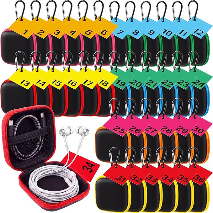 Kingdder 36 Pcs Back to School Earbuds Case with Colorful Number Cards Biner Students Portable Earbud Case Pouch Accessories Organizer EVA Headphone Holder for School Classroom Teacher Student Gifts