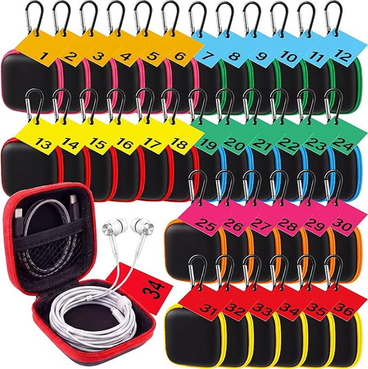 Kingdder 36 Pcs Back to School Earbuds Case with Colorful Number Cards Biner Students Portable Earbud Case Pouch Accessories Organizer EVA Headphone Holder for School Classroom Teacher Student Gifts