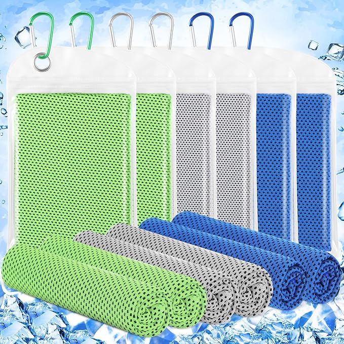 Hosuly 6 Pack Cooling Towels 40" x 12" Sport Towels, Cooling Rag for Neck and Face Ice Breathable Chilly Portable Neck Wraps for Yoga(Fashion Color)