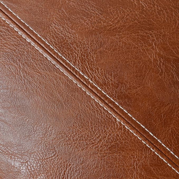 Fancy Homi Brown Boho Long Square Faux Leather Decorative Throw Pillow Covers 22x22 Inch for Living Room Couch Bed Sofa, Hand Stitched Cushion Case, Rustic Modern Farmhouse Home Decor
