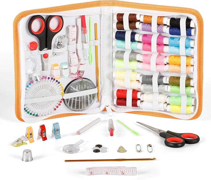 Incraftables Sewing Kit – 75+ Piece Travel & Crafting Set with Scissors, Colored Threads, Measuring Tape, Needles & More in a Zippered Nylon Case