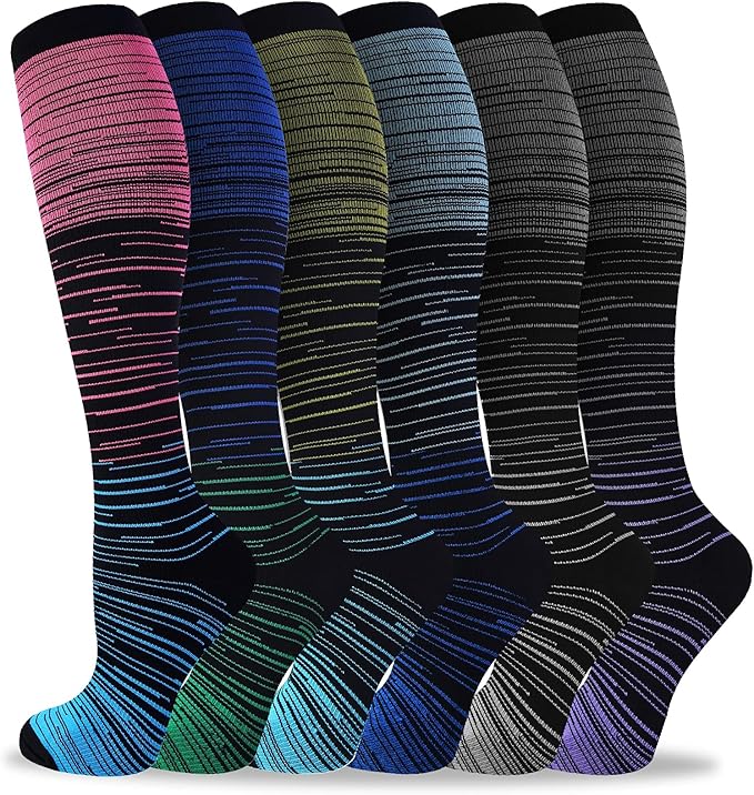 bropite Flora Compression Socks for Women & Men-Knee high 6 Pairs 20-30mmhg Support Running Nurse Travel