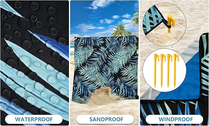 HIHOHO Beach Blanket Waterproof Sandproof Extra Large Beach Mat 79" X 83"/120"x108"for 1-8 Adults Quick Drying Durable Outdoor Picnic Mat for Beach Travel Camping Hiking