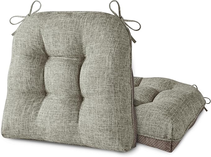 AddGrace Chair Cushions for Dining Chairs Set of 2 Kitchen Seat Cushions with Ties and Non Slip Backing Tufted Indoor Seat Pad for Kitchen Dining Room 18" x 17" x 3" Heather Grey