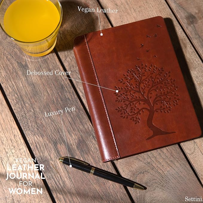 SETTINI® Tree of Life Journal Gift Set - Hardcover Vegan Leather, Unique Pen Holder, Lined, 192 Pages, A5 - Includes Pen for Writing and Travel - Fathers Day Gift, Journal for Women