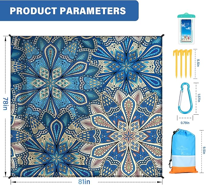 Famstar Beach Blanket Oversized Extra Large 78"X81"/10'X9',Waterproof Sandproof Beach Blanket 2-8 Adults Lightweight Durable for Travel Camping Hiking Picnic