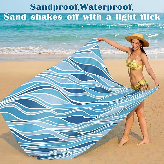 Famstar Beach Blanket Oversized Extra Large 78"X81"/10'X9',Waterproof Sandproof Beach Blanket 2-8 Adults Lightweight Durable for Travel Camping Hiking Picnic
