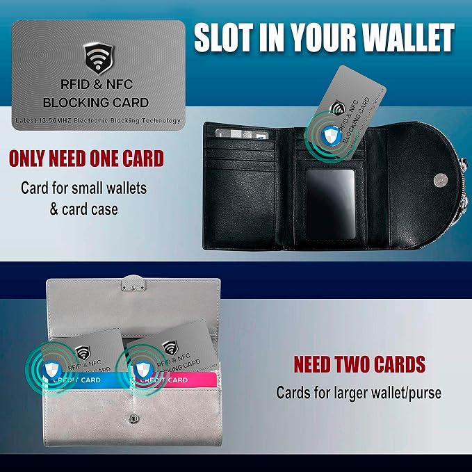 SaiTech IT 2 Pack RFID Blocking Cards, One Card Protects Entire Wallet Purse For Men & Women, NFC Contactless Bank Debit Credit Card Protector ID ATM Guard Card – Grey