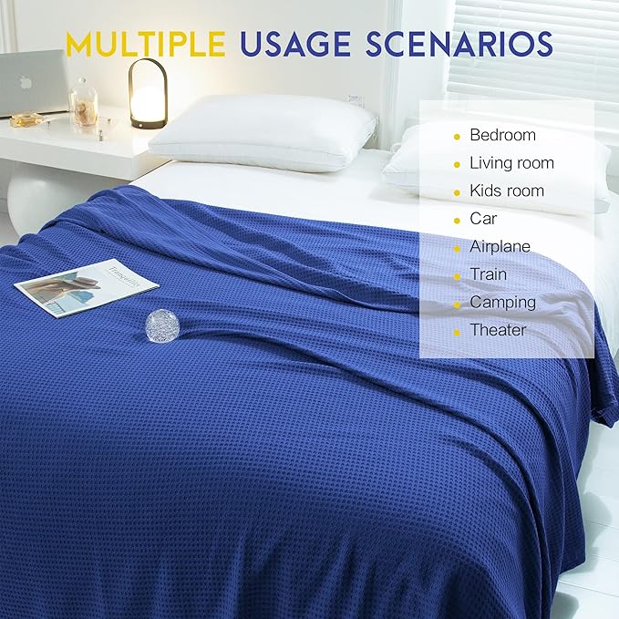 AmyHomie Cooling Blanket Twin Size, 100% Rayon Derived from Bamboo, Cool Summer Blanket for Hot Sleepers Soft Comfy Waffle Lightweight Blankets for Couch Bed Gift Idea(Blue Violet, 66×90in)