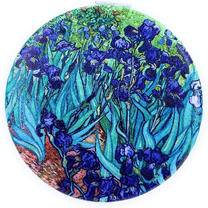 Pocket Mirror for Women Small Travel Mirror Magnifying Van Gogh Irises Flower Purse Mirror Compact Unique Gift for Artistic Mom