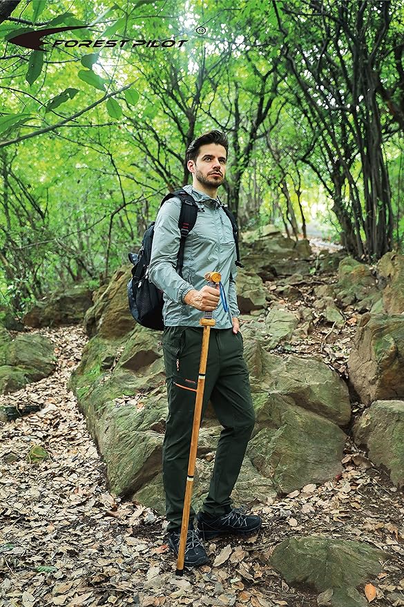 FOREST PILOT 3pc Detachable Hardwood Walking Stick for Hiking with Compass 48 Inches - Soft Hand Strap - Rubber Tip Cover