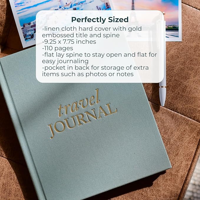 DUNCAN & STONE PAPER CO. Travel Journals - Elegant Journaling Notebook To Record All Your Travel Adventures Up To 15 Trips (Sage Green,110 Page)