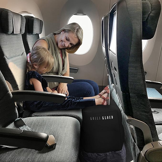 Koala Kloud Travel Foot Rest - Inflatable Foot Rest Pillow, Footrest for Flights, Car Seat Foot Rest, Airplane Bed for Toddler, Kids Travel Accessories, Black