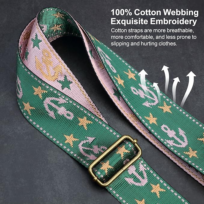 Nefelibata Purse Strap-2"Crazy Horse Leather Bag Strap Adjustable Replacement,Retro Jacquard Embroidery Crossbody Straps
