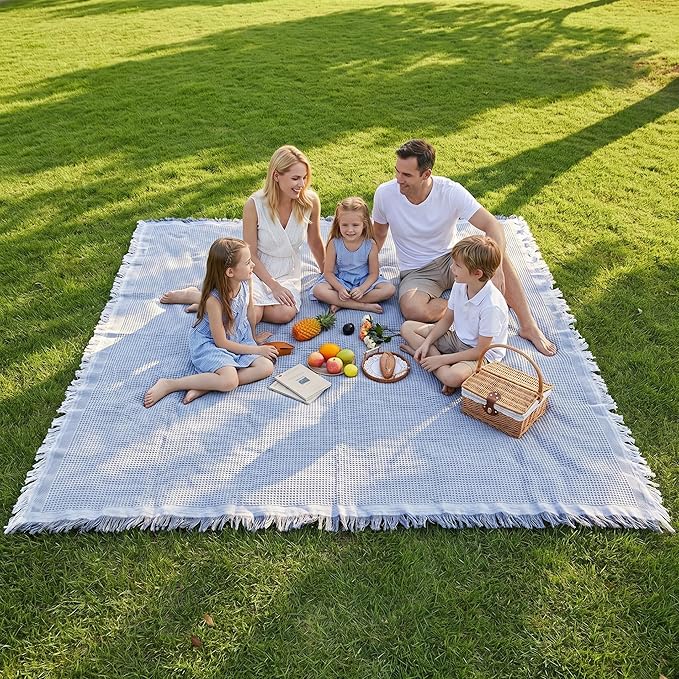 70"x 70" Picnic Blanket Extra Large,Layer Outdoor Blanket for 5 to 7 Adults,Camping Grass Lawn Park Accessories Cute Couple Gifts Ideas Wedding Registry for Park, Beach (Gray)