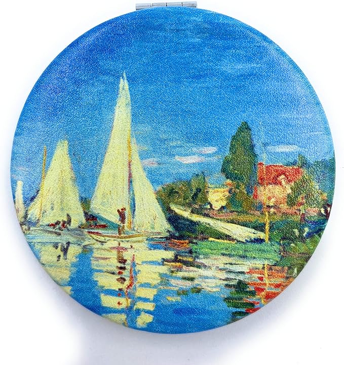 Small Compact Mirror for Men Small Bag Mirror Lightweight Portable Mirror Hand Mirror Claude Monet Sea Argenteuil Birthday Gift for Friend